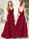 Cute Wine Red Chiffon Backless Formal Dresses Sleeveless Floor Length Ruching