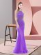 Exquisite Purple Tulle Backless Evening Dress Sleeveless Sweep Train Beading