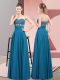Lovely Blue Sleeveless Floor Length Beading Lace Up Evening Gowns