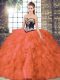 Orange Red Lace Up Vestidos de Quinceanera Beading and Embroidery Sleeveless Floor Length