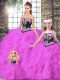 Tulle Sleeveless Floor Length Quinceanera Dress and Beading and Embroidery