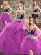 Elegant Floor Length Purple Sweet 16 Dresses Tulle Sleeveless Beading and Embroidery