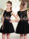 Sleeveless Tulle Mini Length Side Zipper Prom Dress in Black with Beading and Embroidery