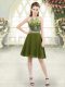 Knee Length Olive Green Prom Gown Chiffon Sleeveless Beading