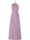 Flirting Purple A-line High-neck Sleeveless Ruching Floor Length Zipper Prom Gown