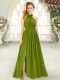 Romantic Ruching Prom Dress Olive Green Zipper Sleeveless Ankle Length
