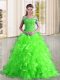 Quinceanera Gown Organza Sweep Train Sleeveless Beading and Lace and Ruffles