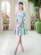 Extravagant Apple Green Lace Up Scoop Ruching Dress for Prom Half Sleeves