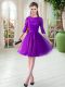 Excellent A-line Purple Scalloped Tulle Half Sleeves Knee Length Zipper
