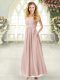 Pink Criss Cross Prom Gown Ruching Sleeveless Ankle Length