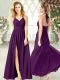 Nice Purple Backless Evening Dress Ruching Sleeveless Floor Length
