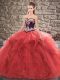 Delicate Sweetheart Sleeveless Vestidos de Quinceanera Floor Length Beading and Embroidery Red Tulle