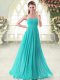 Aqua Blue Empire Beading Dress for Prom Zipper Chiffon Sleeveless Floor Length