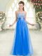 High Quality A-line Evening Dress Blue Sweetheart Tulle Sleeveless Floor Length Lace Up