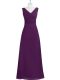 Sleeveless Floor Length Ruching Zipper Evening Dresses with Eggplant Purple