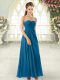 Fabulous Ankle Length Blue Prom Dress Chiffon Sleeveless Ruching