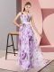 Multi-color Empire V-neck Sleeveless Printed Floor Length Zipper Pattern Prom Dress
