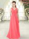 Chiffon V-neck Sleeveless Zipper Ruching Prom Evening Gown in Watermelon Red