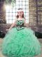 Floor Length Apple Green Little Girl Pageant Dress Tulle Sleeveless Embroidery and Ruffles