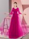 Pink and Fuchsia Long Sleeves Tulle Zipper Evening Dress for Prom and Party