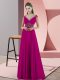 Stylish Sleeveless Chiffon Floor Length Backless Dress for Prom in Fuchsia with Beading