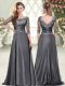 Suitable Grey Prom Evening Gown Prom and Party with Beading and Lace Sweetheart Half Sleeves Sweep Train Zipper
