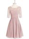Flirting Pink Half Sleeves Chiffon Zipper Prom Dress for Prom and Party and Military Ball