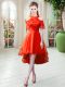 On Sale Rust Red High-neck Zipper Lace Prom Party Dress Short Sleeves