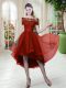 High Low A-line Short Sleeves Wine Red Homecoming Dress Lace Up