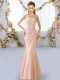 Peach Sleeveless Floor Length Beading Lace Up Bridesmaids Dress