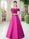 Fashionable Floor Length Lace Up Fuchsia for Prom and Party with Belt