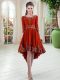 Red Long Sleeves Satin Lace Up Prom Dresses for Prom