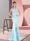 Discount Blue Mermaid Chiffon V-neck Sleeveless Beading and Lace Zipper Prom Evening Gown Sweep Train