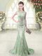Apple Green Mermaid Scoop Sleeveless Sequined Brush Train Zipper Beading Prom Party Dress