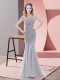 Grey Mermaid Beading Prom Gown Zipper Tulle Short Sleeves Floor Length