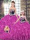 Custom Design Fuchsia Sweetheart Neckline Embroidery and Ruffles Sweet 16 Dress Sleeveless Lace Up