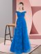 Floor Length Lace Up Prom Dresses Blue for Prom and Party and Military Ball with Beading