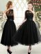 Classical Tulle Sleeveless Tea Length Prom Gown and Ruching