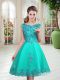 Sexy Turquoise Sleeveless Beading and Appliques Knee Length Evening Dress
