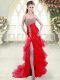 Sophisticated Red Sleeveless Organza Brush Train Lace Up Dress for Prom for Prom and Party