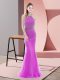 Luxury Brush Train Mermaid Dress for Prom Lilac Halter Top Tulle Sleeveless Backless