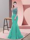 Most Popular Scoop Sleeveless Prom Dress Sweep Train Beading Turquoise Satin