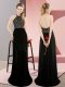 Black Sleeveless Chiffon Sweep Train Backless Dress for Prom for Prom and Party and Military Ball