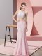 Pink Evening Dress Prom and Party and Wedding Party with Beading Halter Top Sleeveless Backless