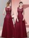 Burgundy Scoop Neckline Lace and Appliques and Belt Formal Dresses Sleeveless Zipper