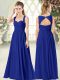 Royal Blue Empire Chiffon Straps Sleeveless Ruching Floor Length Zipper Evening Dress