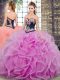 Sleeveless Embroidery and Ruffles Lace Up Quinceanera Dress with Lilac Sweep Train