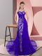Artistic Beading and Lace Prom Dresses Purple Zipper Sleeveless Sweep Train