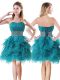 Fashion Sleeveless Mini Length Beading and Ruffles Lace Up Prom Party Dress with Teal