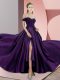 Customized Empire Sleeveless Purple Prom Dresses Sweep Train Backless